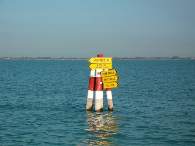 Road signs in the lagoon