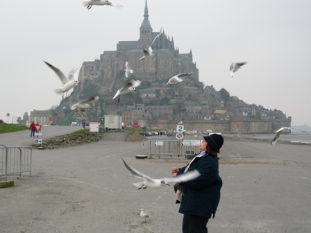 Baby alle prese coi gabbiani di Mont St.Michel